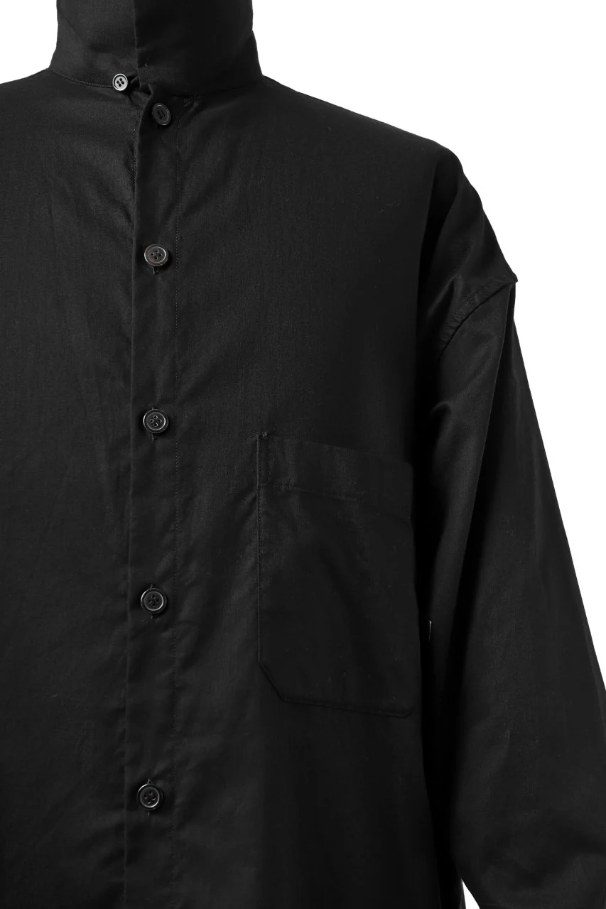 Y's FLAP COLLAR LONG SHIRT / LIGHT COTTON TWILL (BLACK) - Image 10