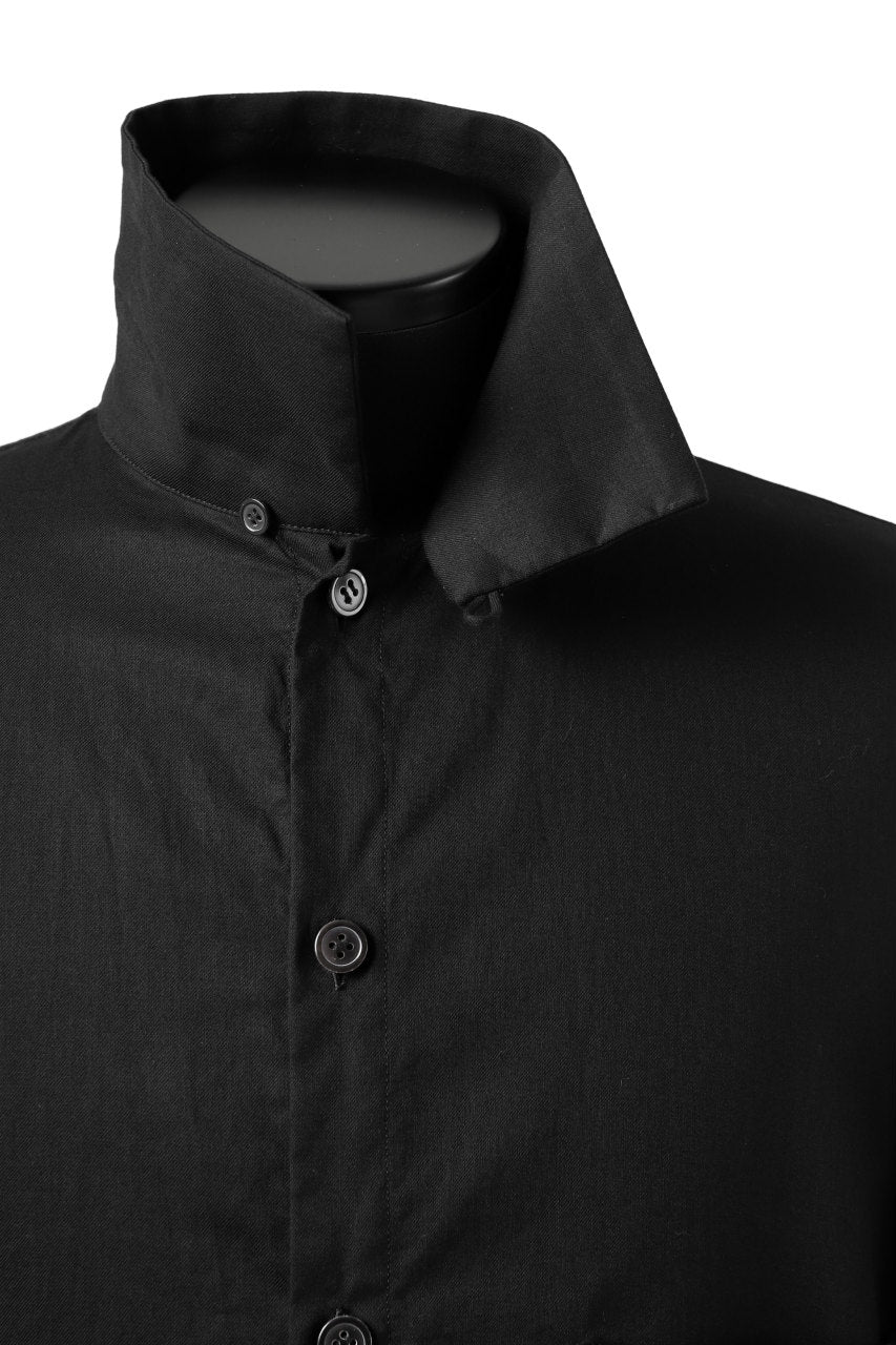 Y's FLAP COLLAR LONG SHIRT / LIGHT COTTON TWILL (BLACK) - Image 11