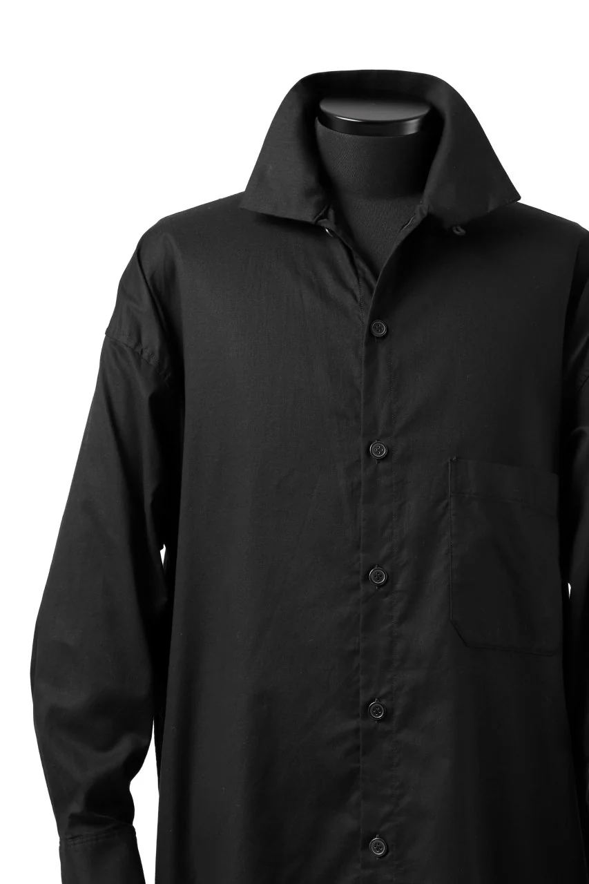 Y's FLAP COLLAR LONG SHIRT / LIGHT COTTON TWILL (BLACK) - Image 12