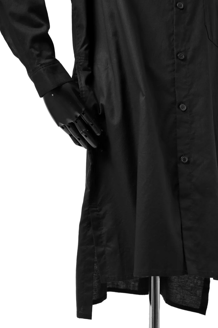 Y's FLAP COLLAR LONG SHIRT / LIGHT COTTON TWILL (BLACK) - Image 14