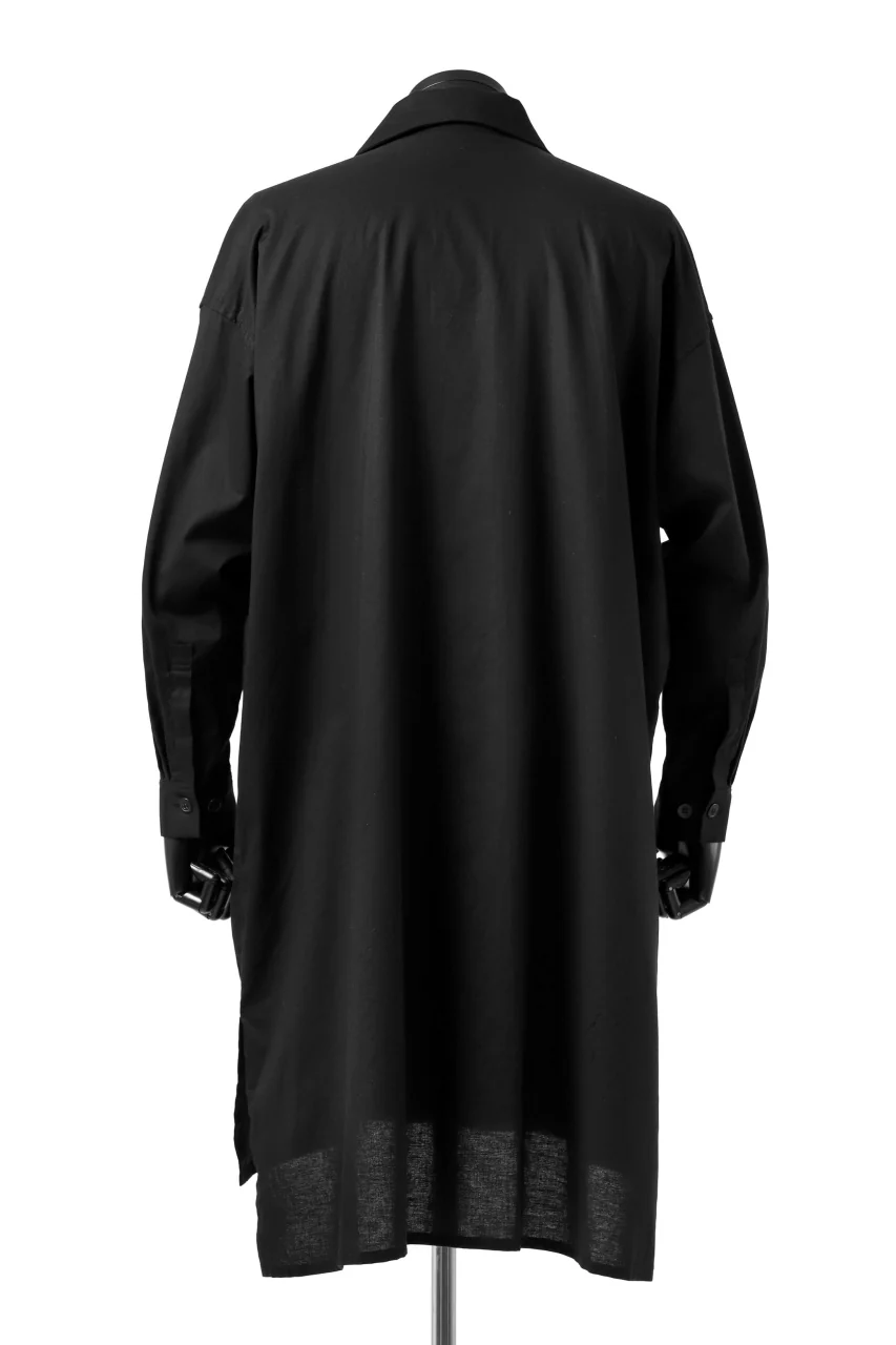 Y's FLAP COLLAR LONG SHIRT / LIGHT COTTON TWILL (BLACK) - Image 4