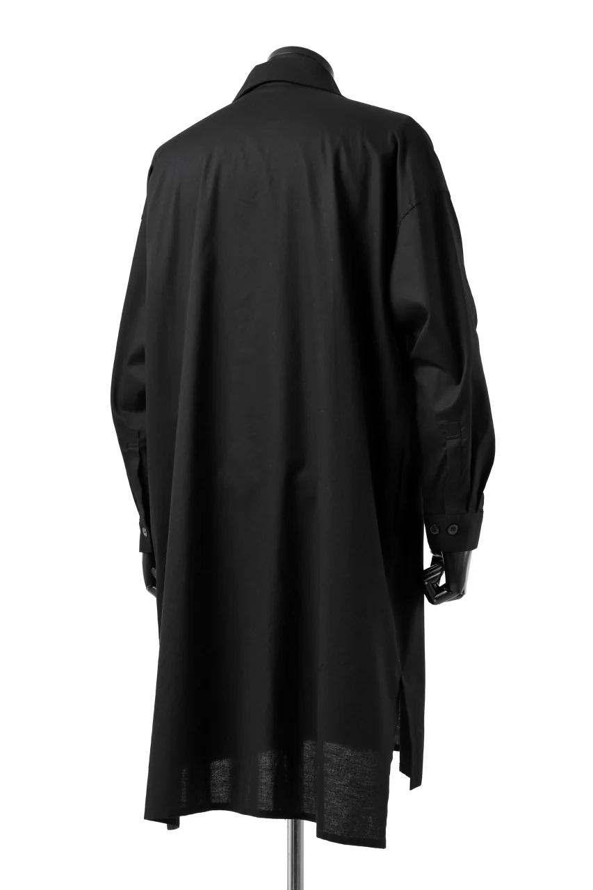 Y's FLAP COLLAR LONG SHIRT / LIGHT COTTON TWILL (BLACK) - Image 5