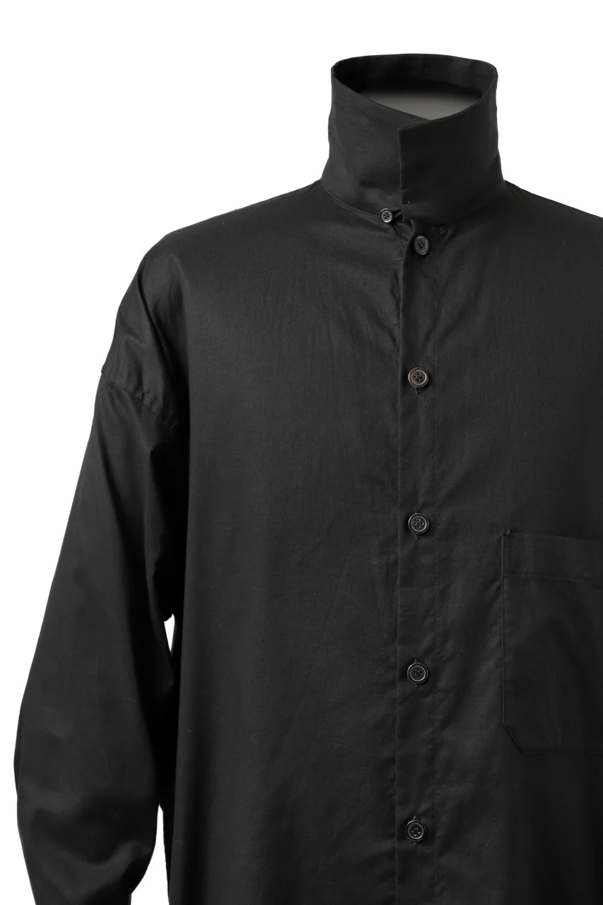 Y's FLAP COLLAR LONG SHIRT / LIGHT COTTON TWILL (BLACK) - Image 6