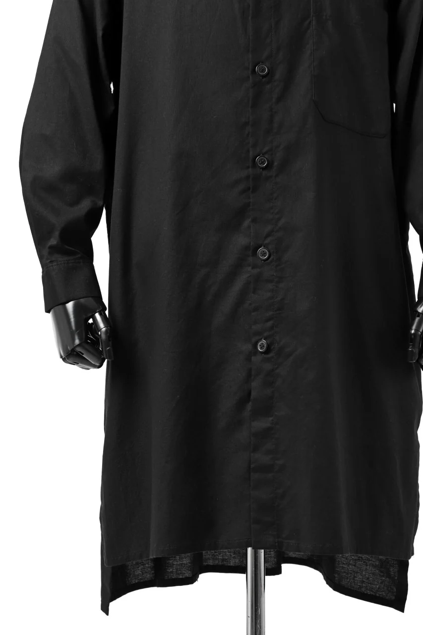Y's FLAP COLLAR LONG SHIRT / LIGHT COTTON TWILL (BLACK) - Image 7