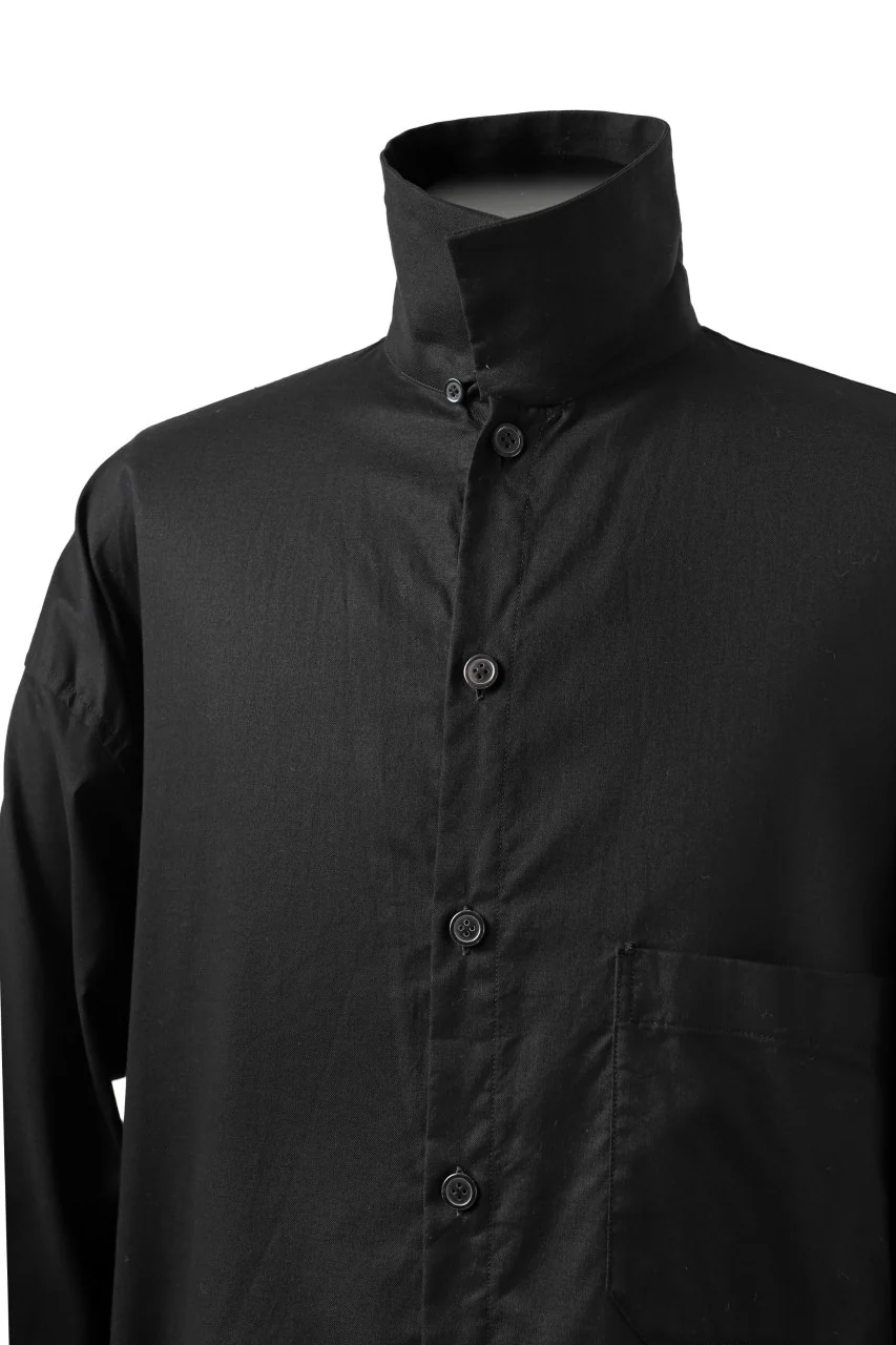 Y's FLAP COLLAR LONG SHIRT / LIGHT COTTON TWILL (BLACK) - Image 8