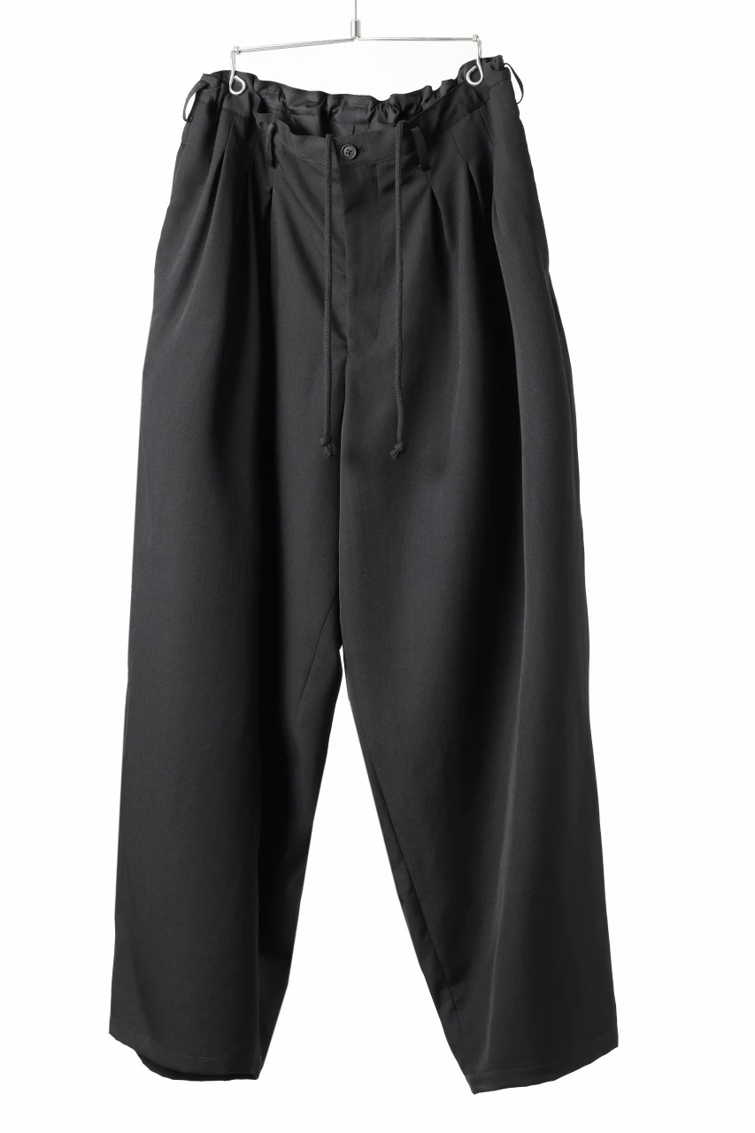Y's for men 12 TACK WAIST PANTS / WRINKLE WOOL GABARDINE (BLACK) - Image 2