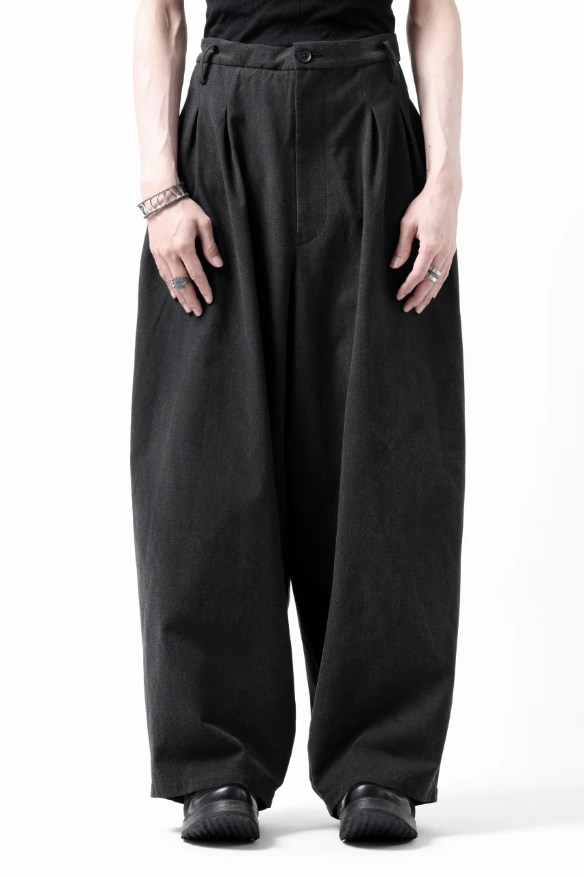Y's for men 12TUCKS WIDE TAPERED PANTS / COTTON HEATHER PIGMENT WASH (GRAY) - Image 3