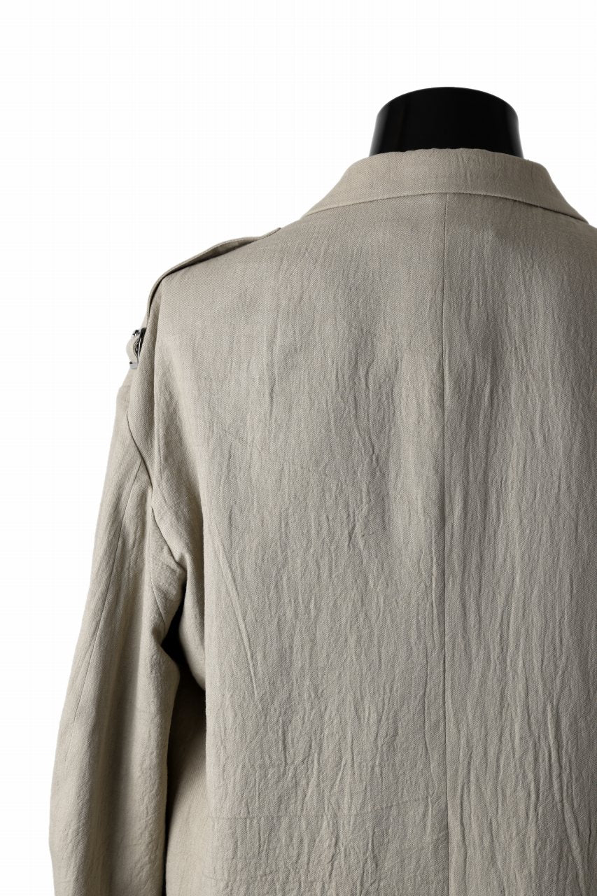 Y's for men 2 BUTTONS JACKET WITH SHOULDER BUCKLES / COTTON LINEN VIYELLA (BEIGE) - Image 14