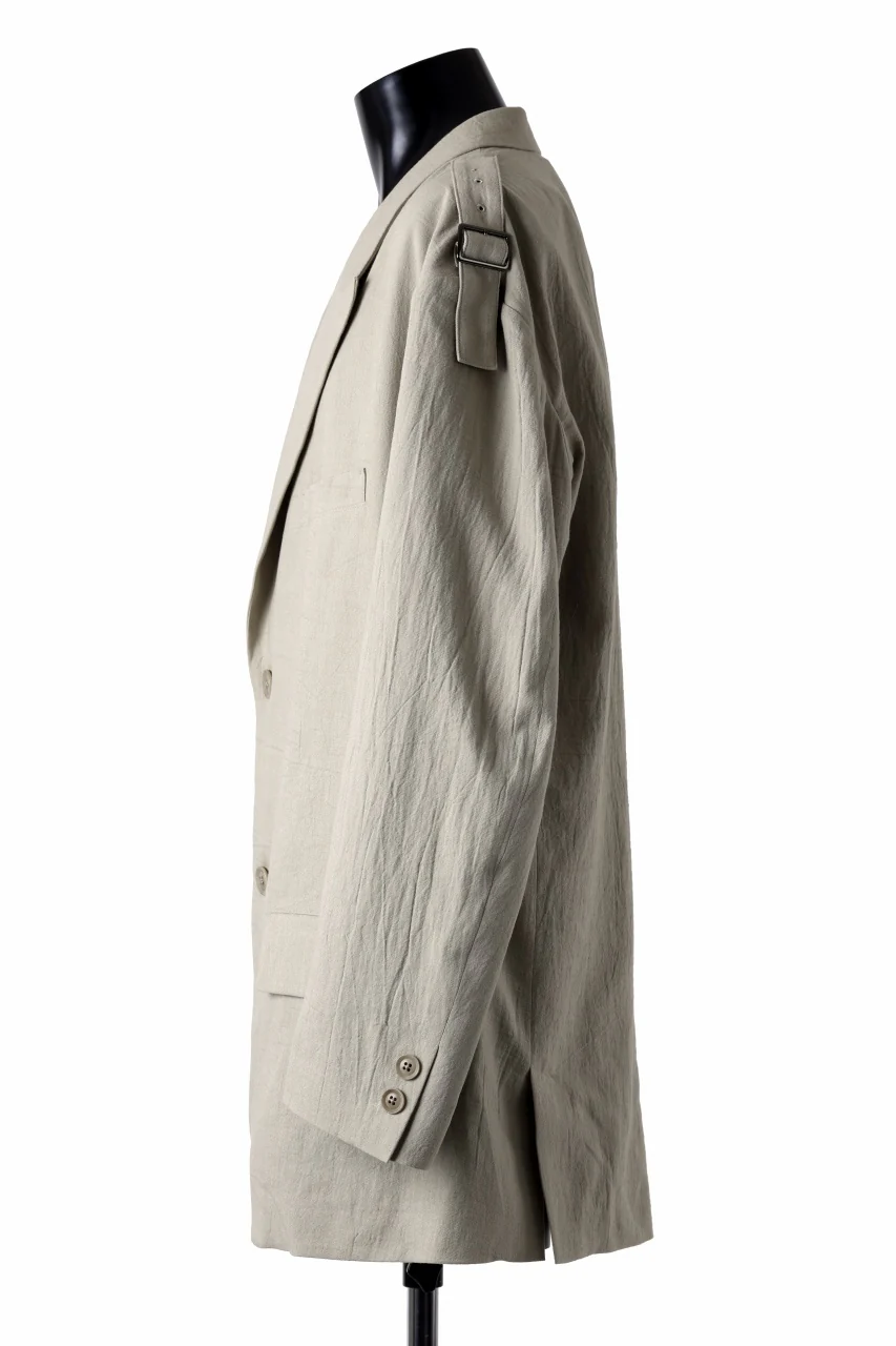 Y's for men 2 BUTTONS JACKET WITH SHOULDER BUCKLES / COTTON LINEN VIYELLA (BEIGE) - Image 3