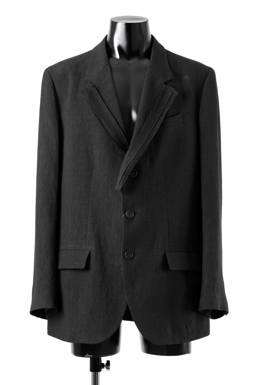 Y's for men 3 BUTTONS JACKET WITH DECORATIVE CLOTH / 40 LINEN (BLACK)
