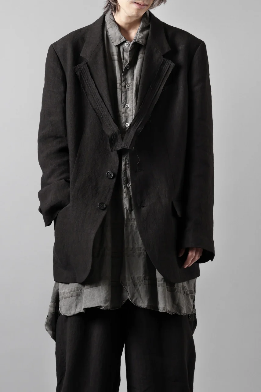 Y's for men 3 BUTTONS JACKET WITH DECORATIVE CLOTH / 40 LINEN (BLACK) - Image 2