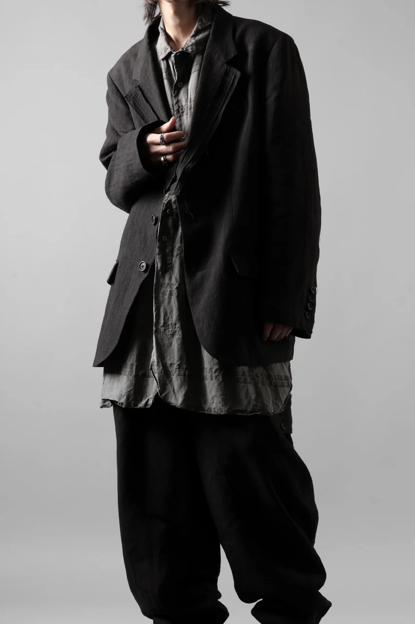 Y's for men 3 BUTTONS JACKET WITH DECORATIVE CLOTH / 40 LINEN (BLACK) - Image 20