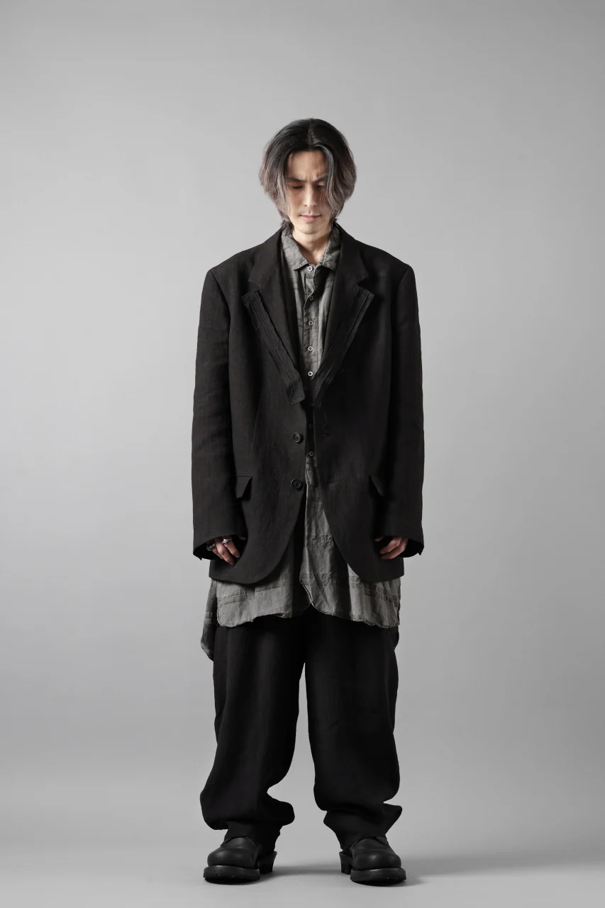 Y's for men 3 BUTTONS JACKET WITH DECORATIVE CLOTH / 40 LINEN (BLACK) - Image 24