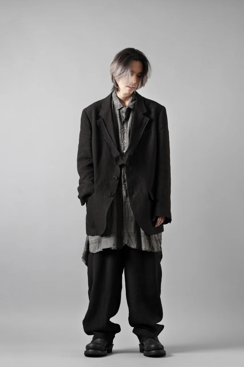 Y's for men 3 BUTTONS JACKET WITH DECORATIVE CLOTH / 40 LINEN (BLACK) - Image 25
