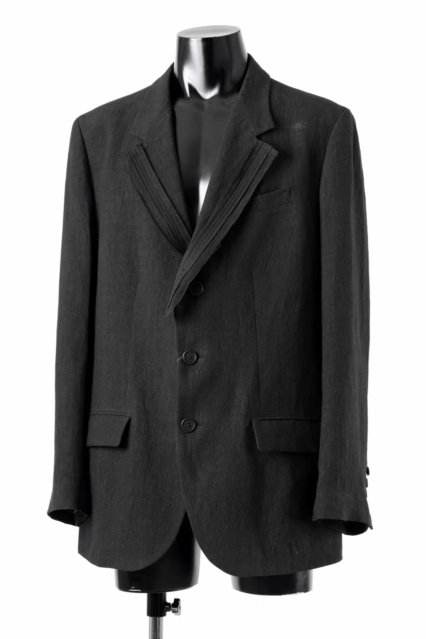 Y's for men 3 BUTTONS JACKET WITH DECORATIVE CLOTH / 40 LINEN (BLACK) - Image 3