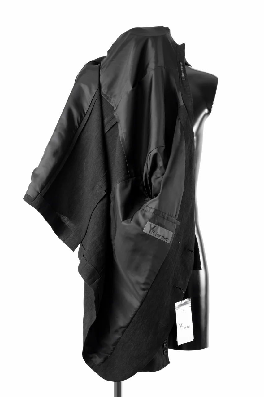Y's for men 3 BUTTONS JACKET WITH DECORATIVE CLOTH / 40 LINEN (BLACK) - Image 6