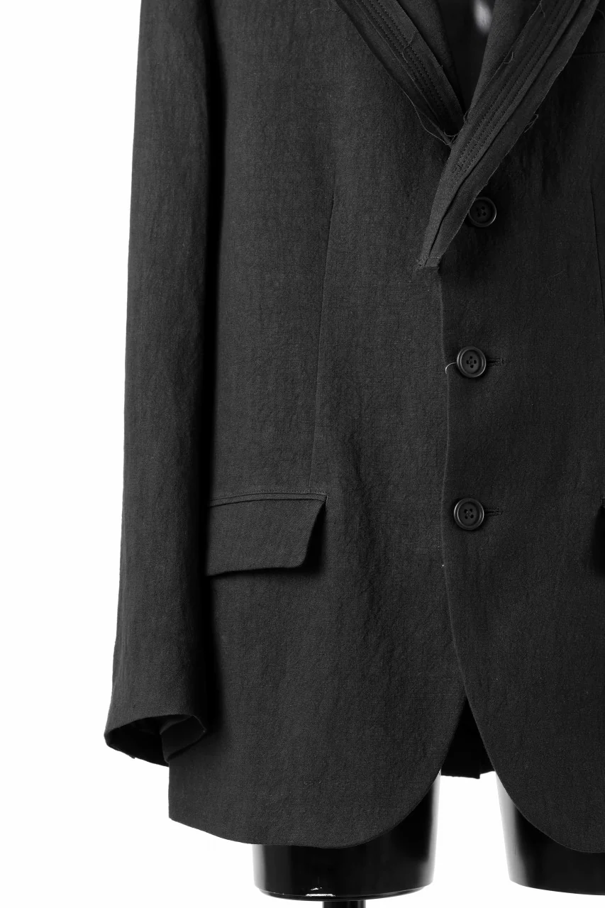 Y's for men 3 BUTTONS JACKET WITH DECORATIVE CLOTH / 40 LINEN (BLACK) - Image 8