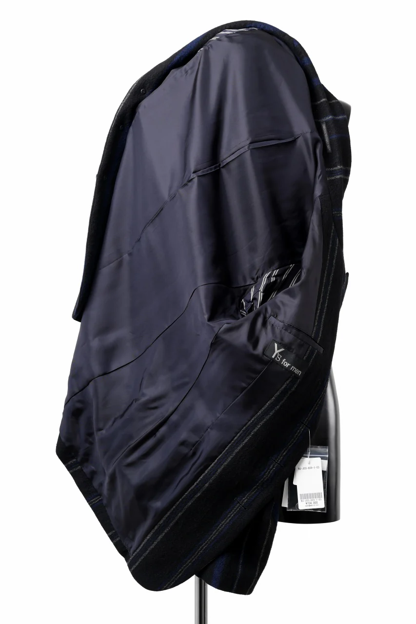 Y's for men 3B PEAKED LAPEL JACKET / WOOL SURGE STRIPE (BLACK) - Image 12