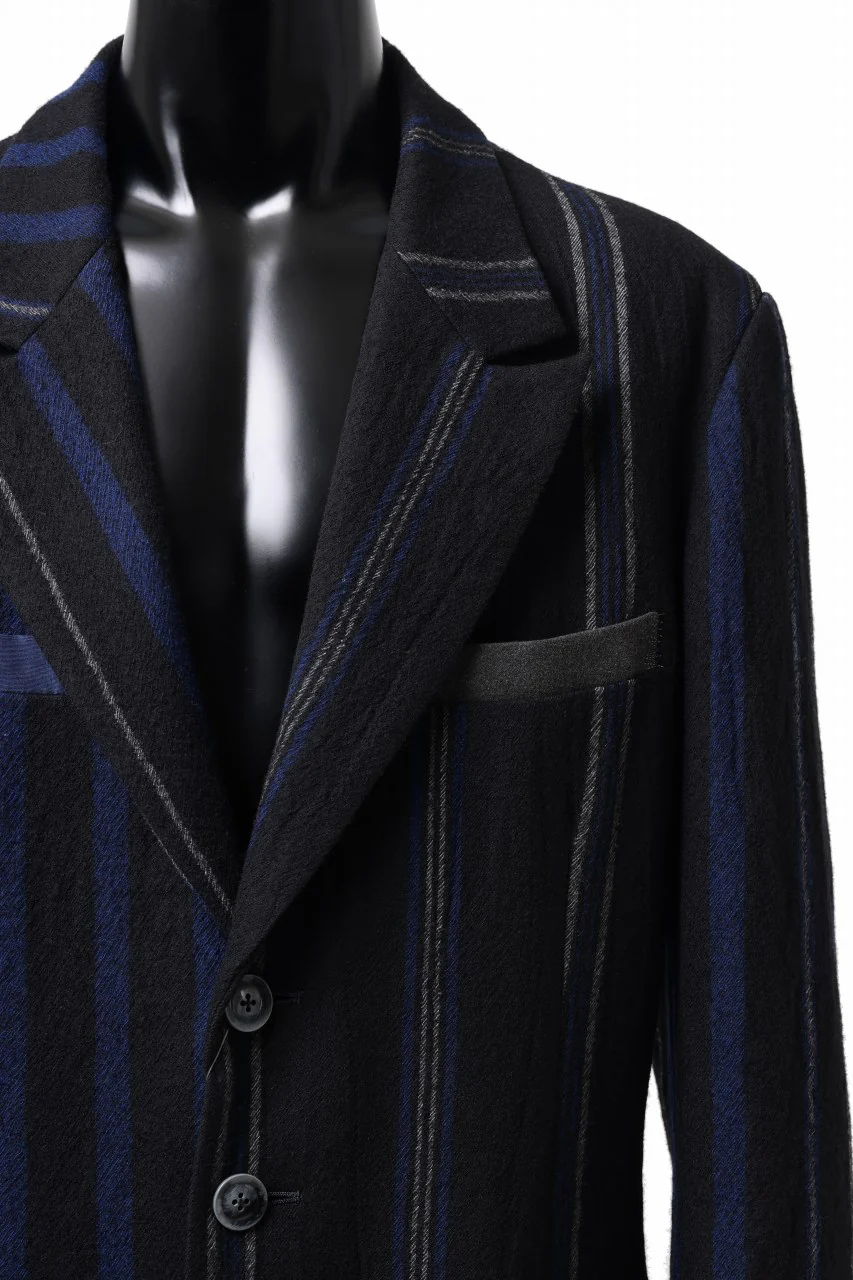 Y's for men 3B PEAKED LAPEL JACKET / WOOL SURGE STRIPE (BLACK) - Image 13