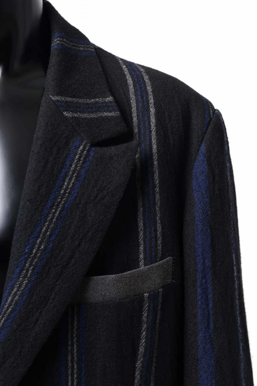 Y's for men 3B PEAKED LAPEL JACKET / WOOL SURGE STRIPE (BLACK) - Image 17