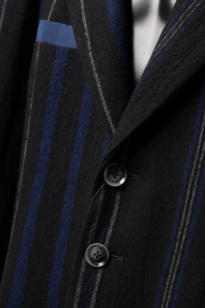 Y's for men 3B PEAKED LAPEL JACKET / WOOL SURGE STRIPE (BLACK) - Image 18