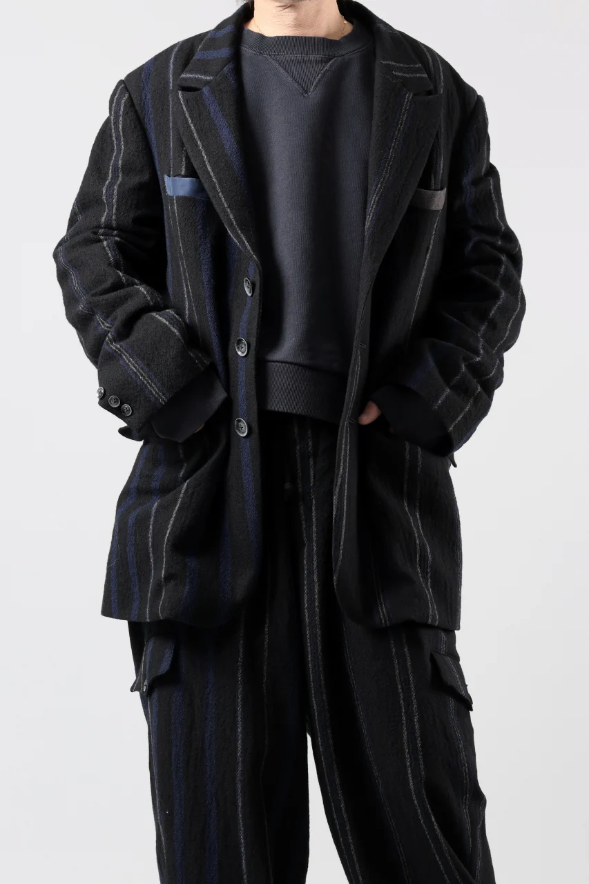 Y's for men 3B PEAKED LAPEL JACKET / WOOL SURGE STRIPE (BLACK) - Image 2