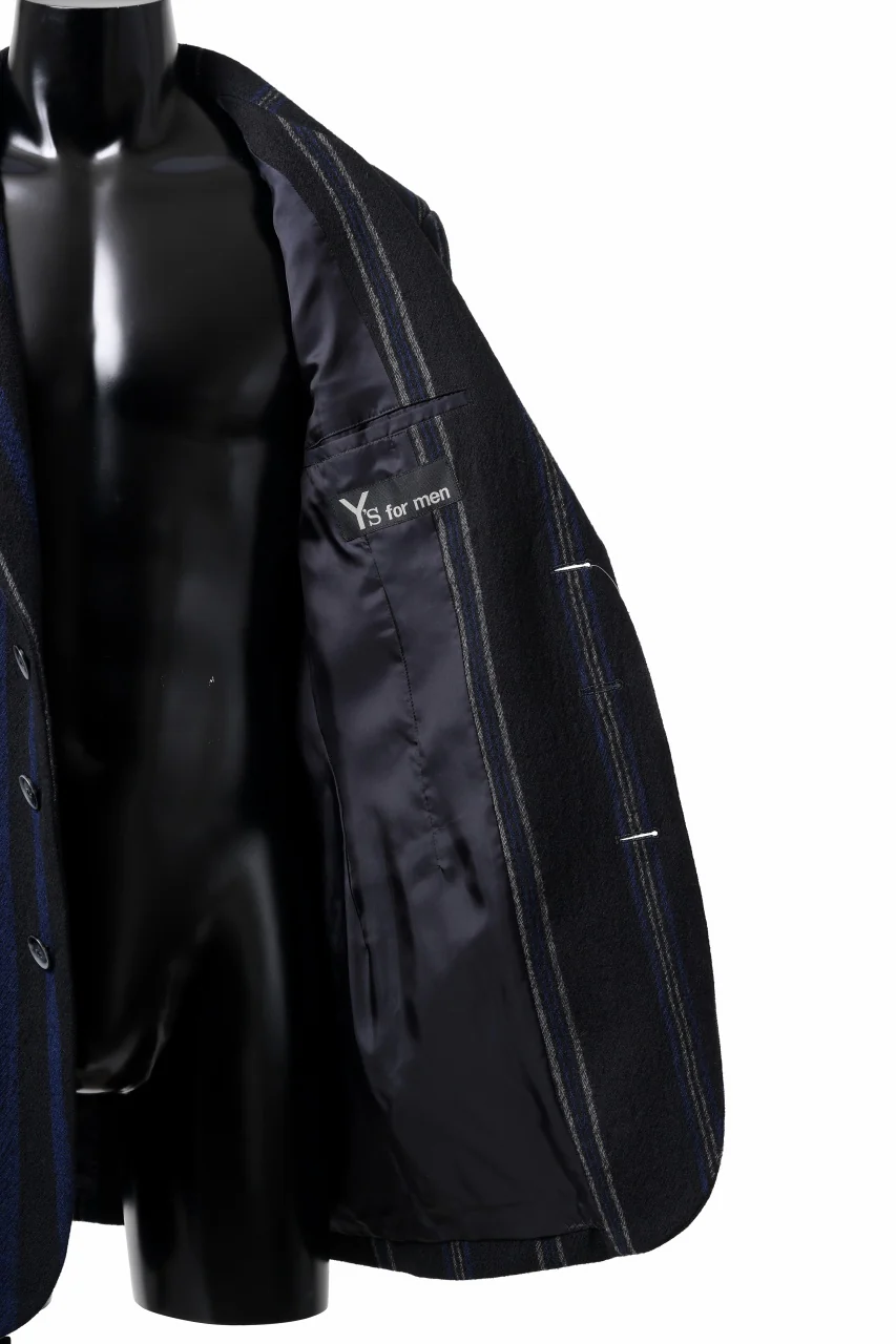 Y's for men 3B PEAKED LAPEL JACKET / WOOL SURGE STRIPE (BLACK) - Image 25