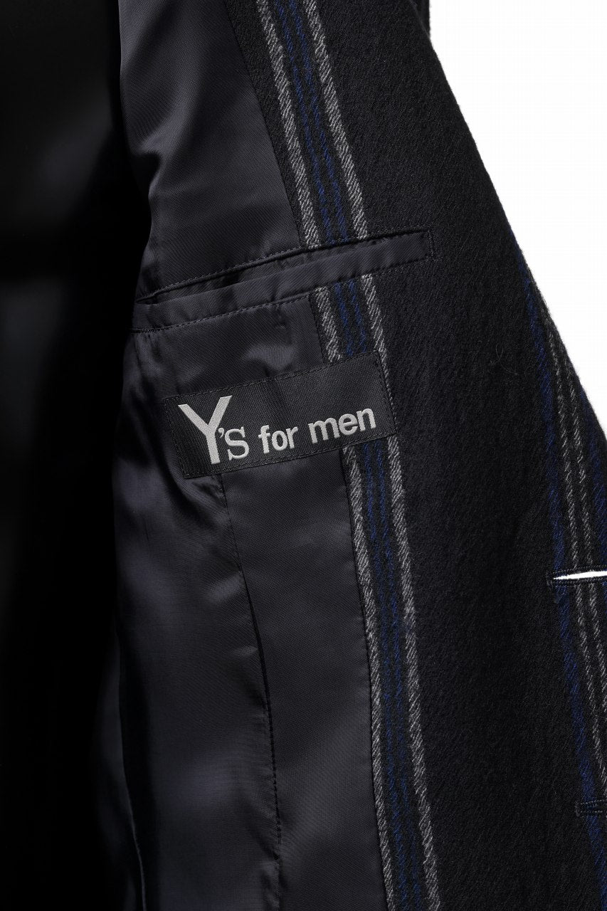 Y's for men 3B PEAKED LAPEL JACKET / WOOL SURGE STRIPE (BLACK) - Image 26