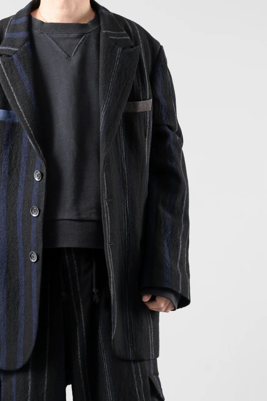 Y's for men 3B PEAKED LAPEL JACKET / WOOL SURGE STRIPE (BLACK) - Image 3