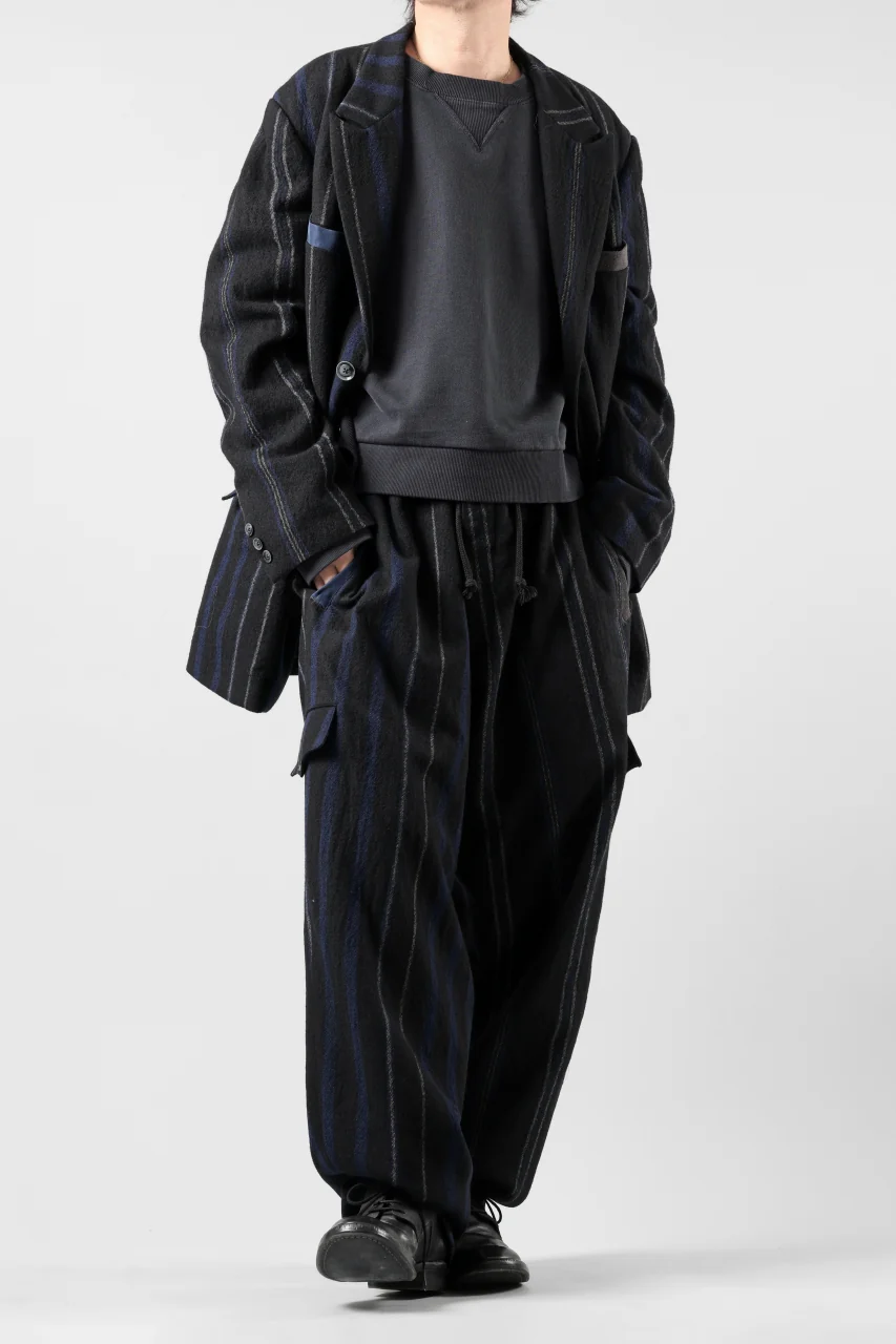Y's for men 3B PEAKED LAPEL JACKET / WOOL SURGE STRIPE (BLACK) - Image 6