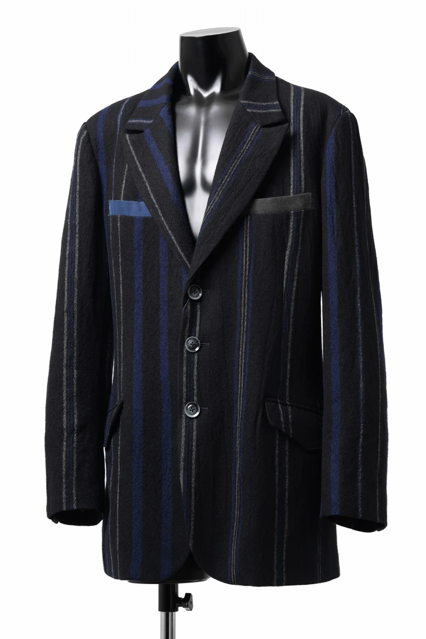 Y's for men 3B PEAKED LAPEL JACKET / WOOL SURGE STRIPE (BLACK) - Image 8
