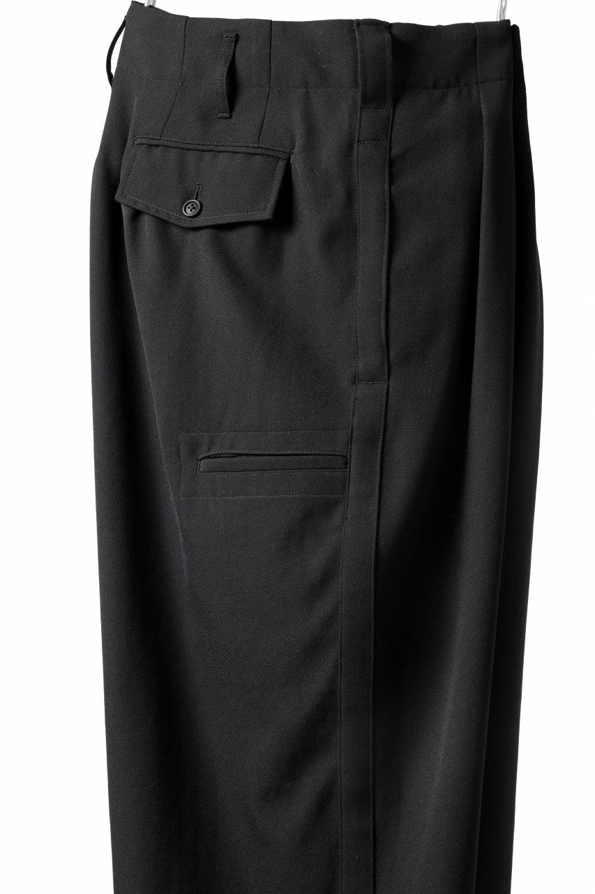 Y's for men 3TUCKS WIDE TAPERED PANTS / CLASSIC WOOL GABADINE (BLACK) - Image 12