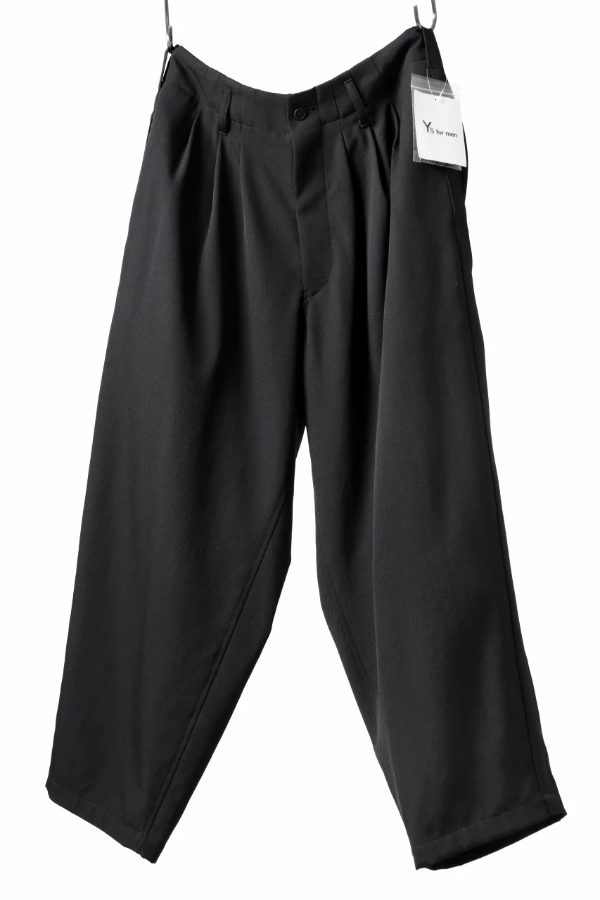 Y's for men 3TUCKS WIDE TAPERED PANTS / CLASSIC WOOL GABADINE (BLACK) - Image 2