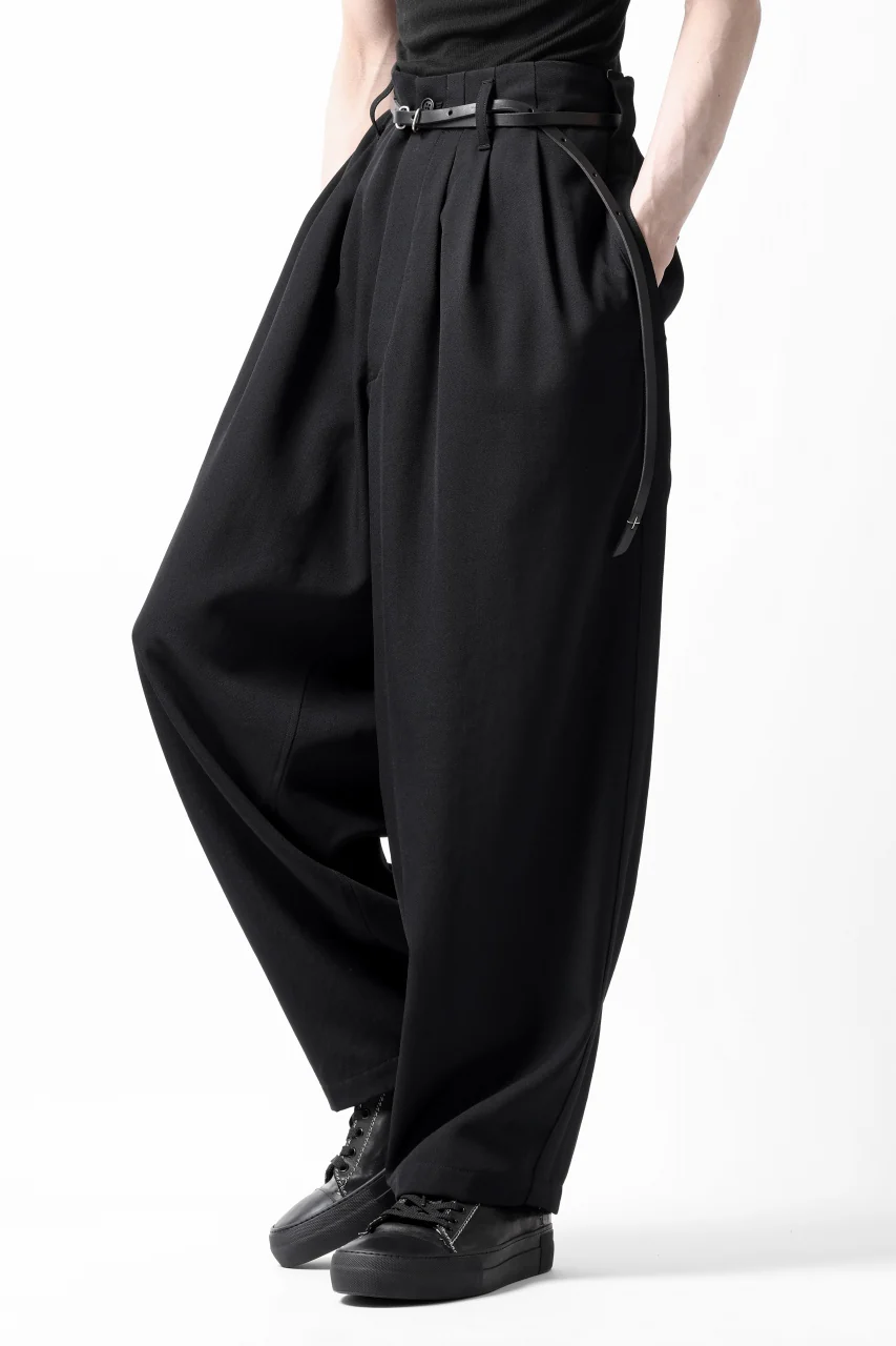 Y's for men 3TUCKS WIDE TAPERED PANTS / CLASSIC WOOL GABADINE (BLACK) - Image 20