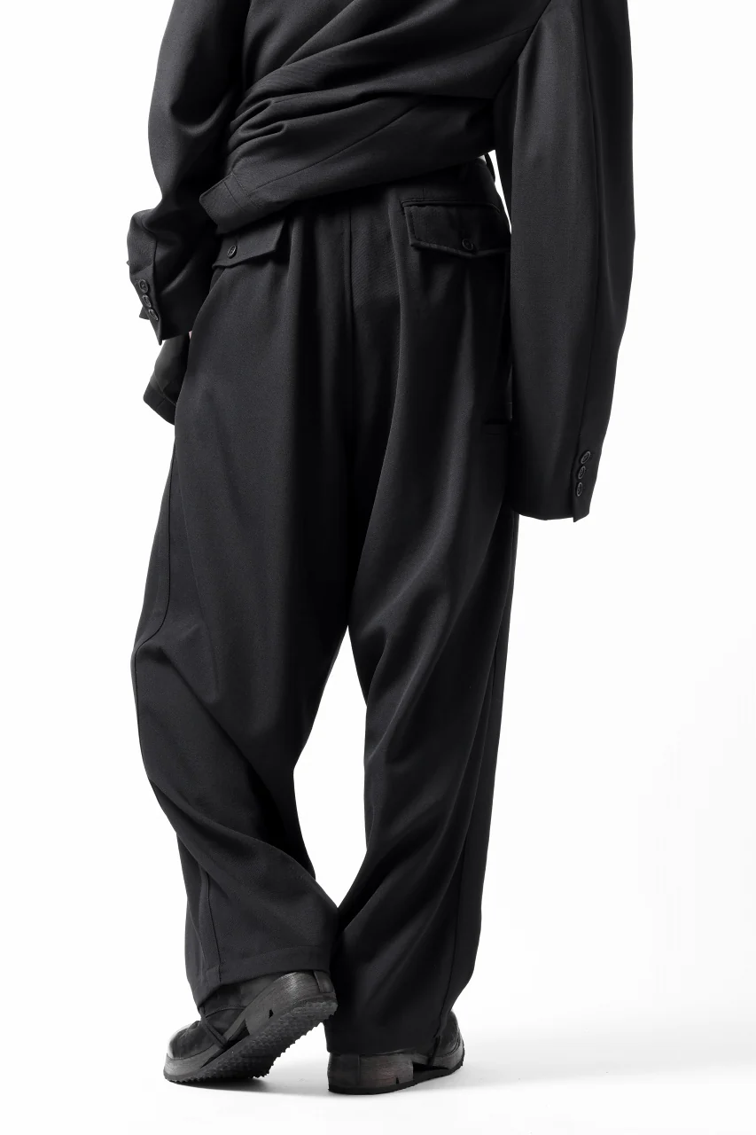 Y's for men 3TUCKS WIDE TAPERED PANTS / CLASSIC WOOL GABADINE (BLACK) - Image 31