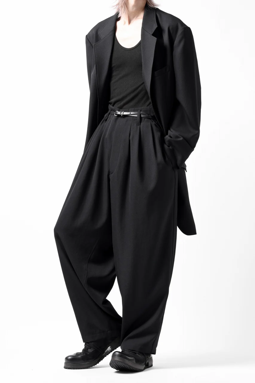 Y's for men 3TUCKS WIDE TAPERED PANTS / CLASSIC WOOL GABADINE (BLACK) - Image 32