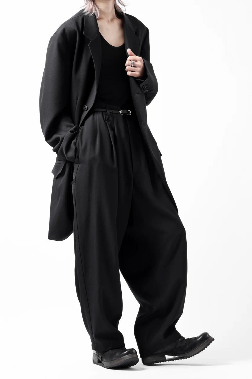 Y's for men 3TUCKS WIDE TAPERED PANTS / CLASSIC WOOL GABADINE (BLACK) - Image 33