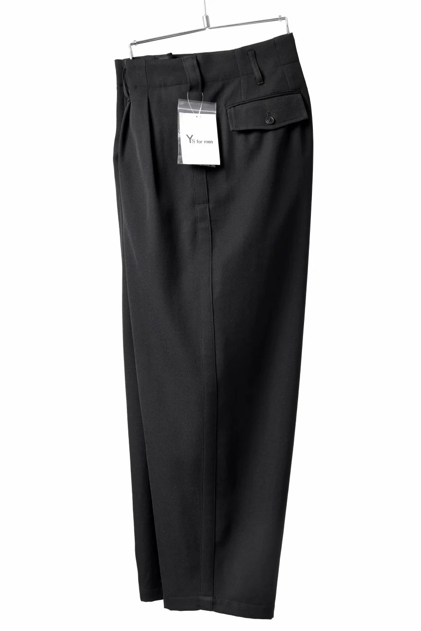Y's for men 3TUCKS WIDE TAPERED PANTS / CLASSIC WOOL GABADINE (BLACK) - Image 4