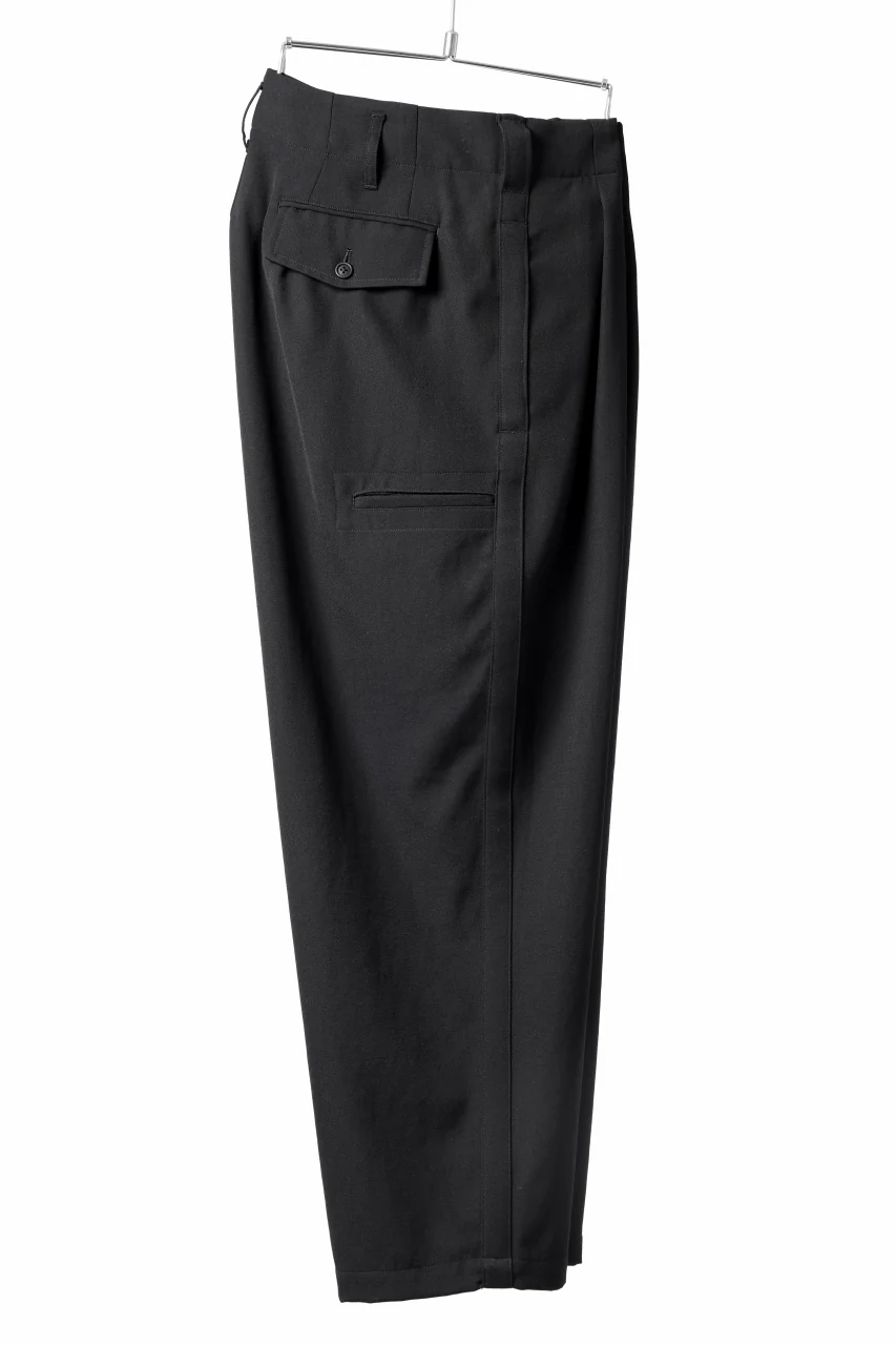Y's for men 3TUCKS WIDE TAPERED PANTS / CLASSIC WOOL GABADINE (BLACK) - Image 5