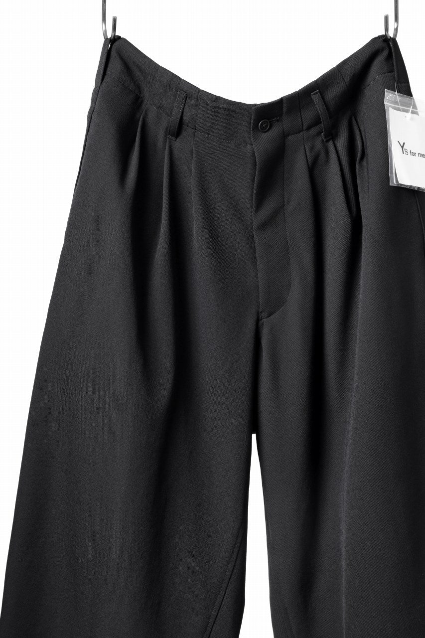 Y's for men 3TUCKS WIDE TAPERED PANTS / CLASSIC WOOL GABADINE (BLACK) - Image 6