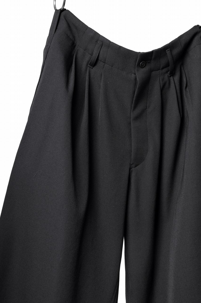 Y's for men 3TUCKS WIDE TAPERED PANTS / CLASSIC WOOL GABADINE (BLACK) - Image 8