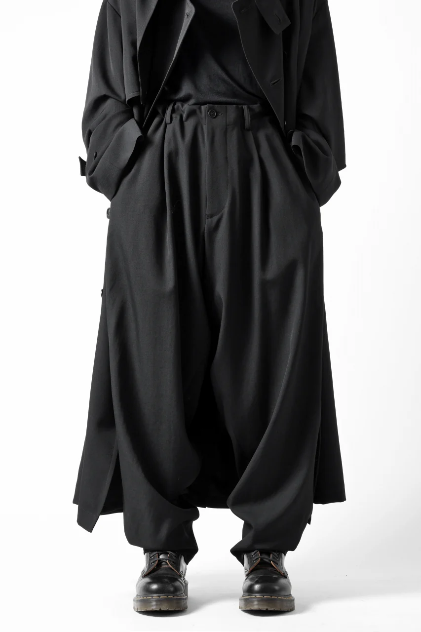 Y's for men BACK SIDE ZIPPER PANTS / WRINKLED GABARDINE (BLACK) - Image 3