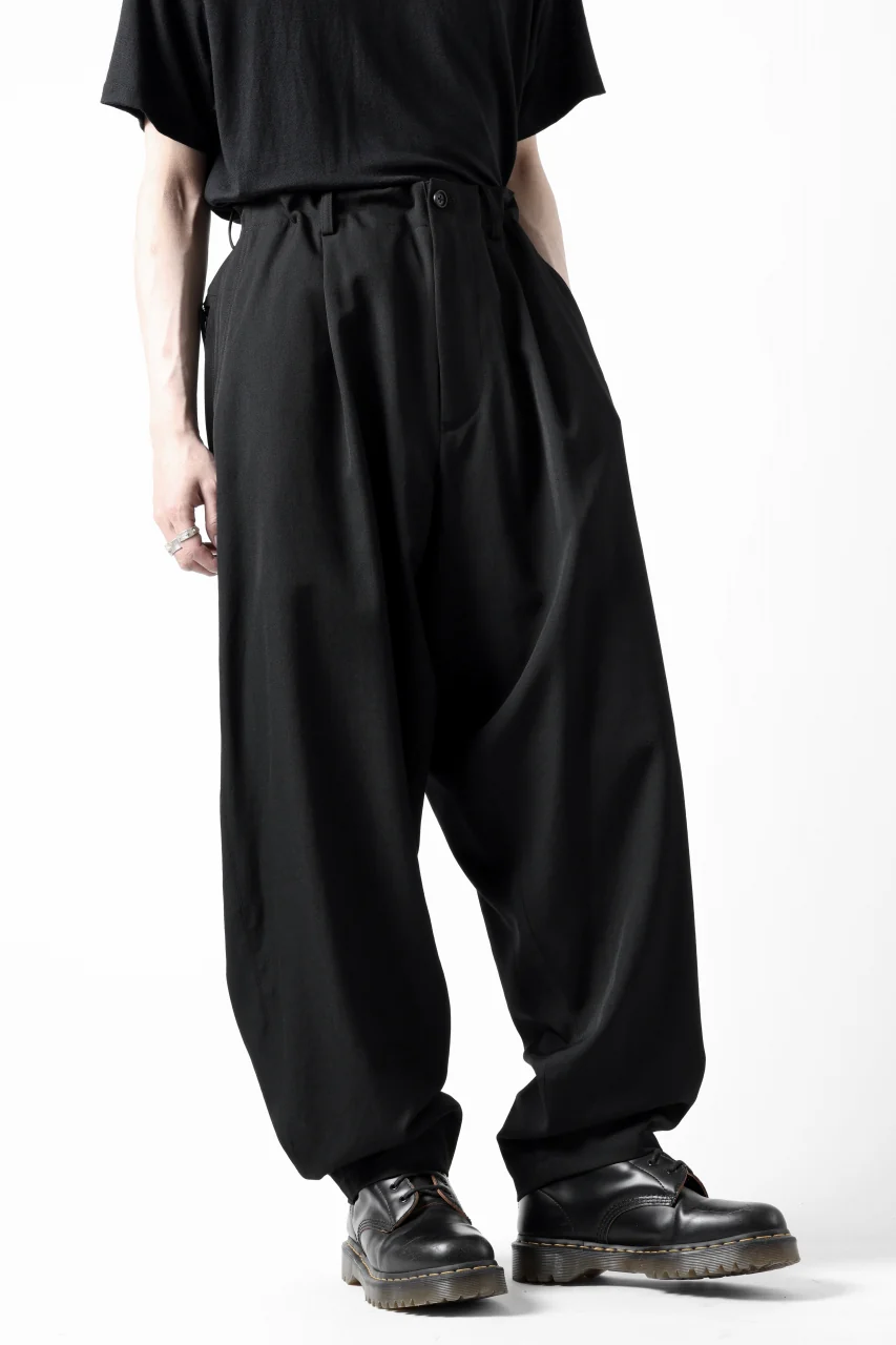 Y's for men BACK SIDE ZIPPER PANTS / WRINKLED GABARDINE (BLACK) - Image 8
