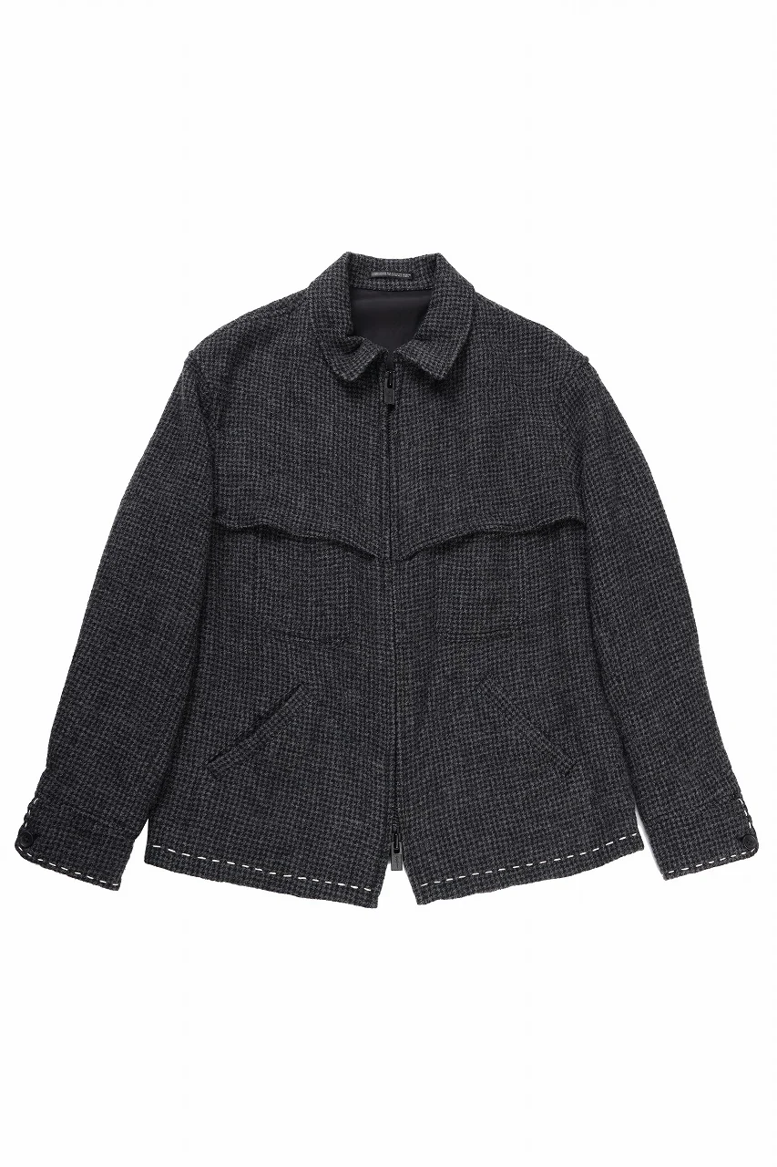 Y's for men BLOUSON with HAND STITCH / HOUNDSTOOTH WOOL (BLACK) - Image 2