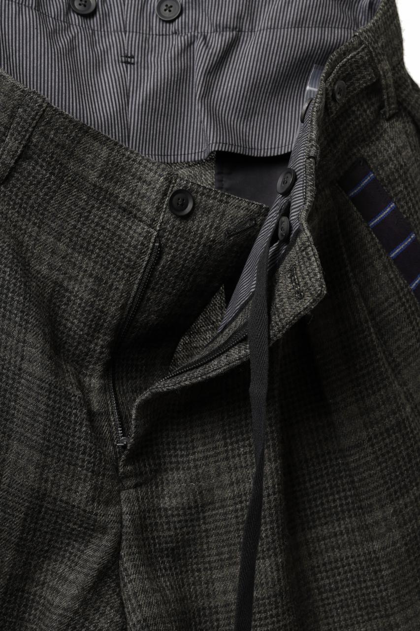 Y's for men CHECK WIDE PANTS with HEM TUB / JP INK DYED LINEN / WOOL (BROWN) - Image 11