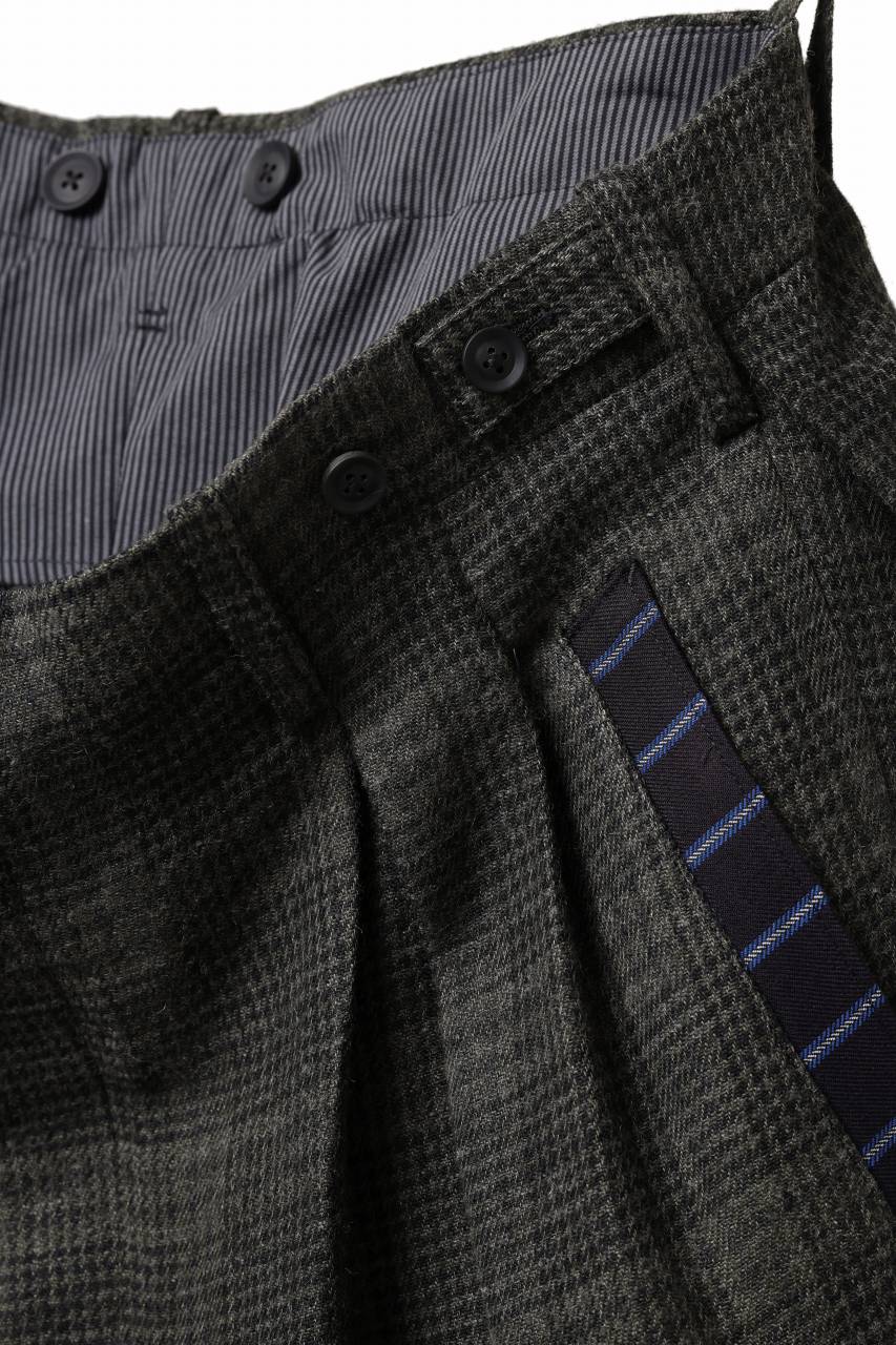 Y's for men CHECK WIDE PANTS with HEM TUB / JP INK DYED LINEN / WOOL (BROWN) - Image 13