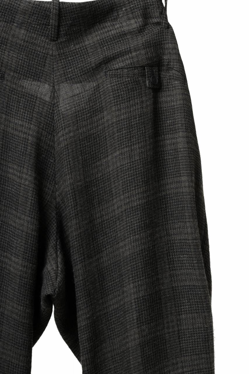Y's for men CHECK WIDE PANTS with HEM TUB / JP INK DYED LINEN / WOOL (BROWN) - Image 15
