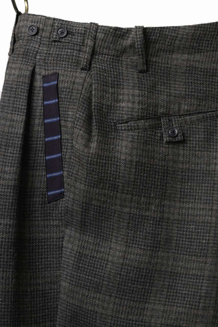 Y's for men CHECK WIDE PANTS with HEM TUB / JP INK DYED LINEN / WOOL (BROWN) - Image 19