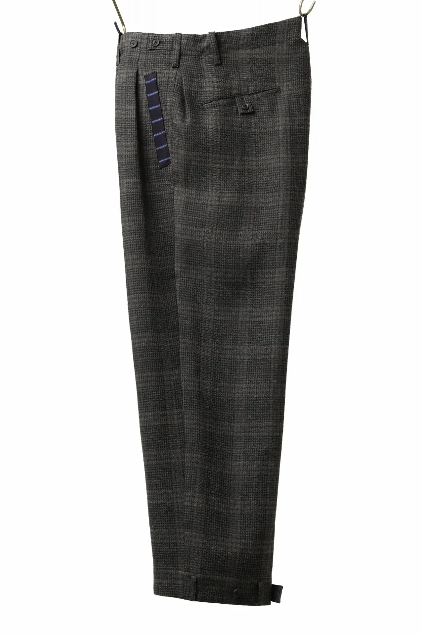 Y's for men CHECK WIDE PANTS with HEM TUB / JP INK DYED LINEN / WOOL (BROWN) - Image 4