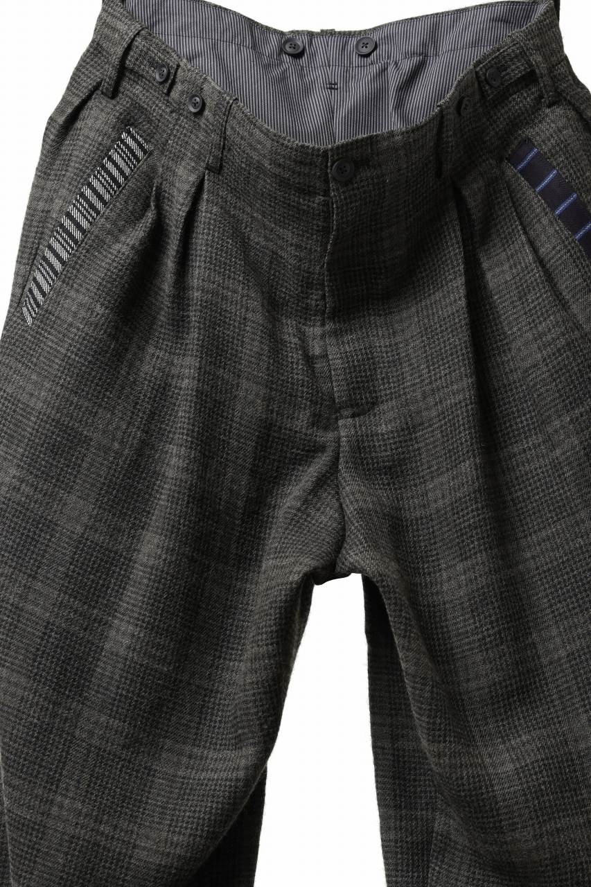 Y's for men CHECK WIDE PANTS with HEM TUB / JP INK DYED LINEN / WOOL (BROWN) - Image 5